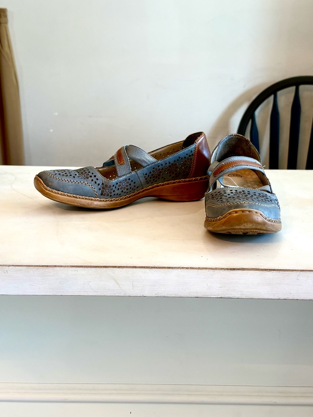 Rieker Blue and Brown Mary Jane Loafers